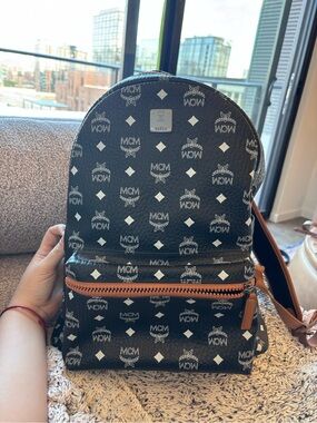 MCM Black backpack with tan trim